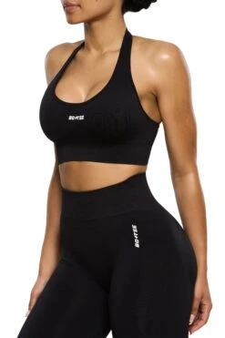 Halter Neck Sports Bra In Black -Core Fit Shop BT0463 3 Black Halter Neck Sports Bracopy2