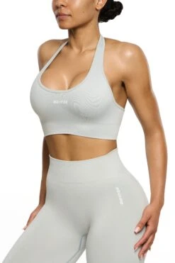 Halter Neck Sports Bra In Grey 14 Halter Neck Sports Bra In Grey -Core Fit Shop BT0463 5 Grey Halter Neck Sports Bra