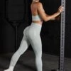 High Waist Seamless Leggings In Grey 1 High Waist Seamless Leggings In Grey -Core Fit Shop BT0463 BT0466 9 Grey Halter Sports Bra Leggings 2
