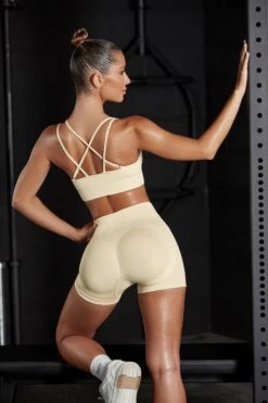 Seamless High Waist Mini Shorts In Beige 19 Seamless High Waist Mini Shorts In Beige -Core Fit Shop BT0464 10 Invigorate Beige Biker Shortscopy2