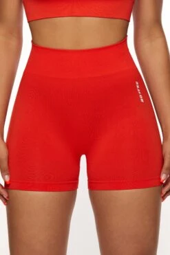 Seamless High Waist Mini Shorts In Red 15 Seamless High Waist Mini Shorts In Red -Core Fit Shop BT0464 1 Red Biker Shorts