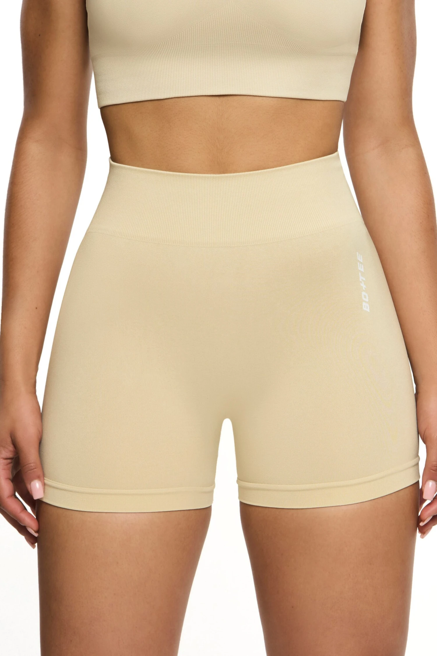 Seamless High Waist Mini Shorts In Beige 3 Seamless High Waist Mini Shorts In Beige - Image 2