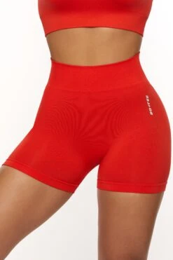 Seamless High Waist Mini Shorts In Red 13 Seamless High Waist Mini Shorts In Red -Core Fit Shop BT0464 2 Red Biker Shorts