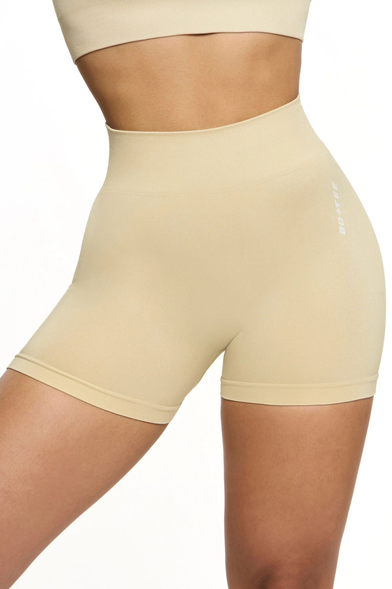 Seamless High Waist Mini Shorts In Beige 7 Seamless High Waist Mini Shorts In Beige - Image 6