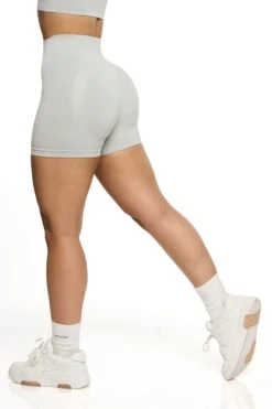 Seamless High Waist Mini Shorts In Grey -Core Fit Shop BT0464 3 Grey Mini Shorts