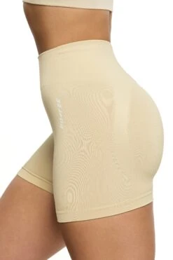 Seamless High Waist Mini Shorts In Beige 13 Seamless High Waist Mini Shorts In Beige -Core Fit Shop BT0464 4 Beige Biker Shorts
