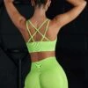 Seamless Strappy Sports Bra In Green 2 Seamless Strappy Sports Bra In Green -Core Fit Shop BT0464 8 Green Biker Shorts 3