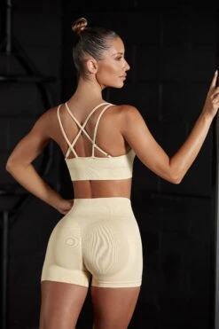 Seamless High Waist Mini Shorts In Beige 20 Seamless High Waist Mini Shorts In Beige -Core Fit Shop BT0464 8 Invigorate Beige Biker Shortscopy2