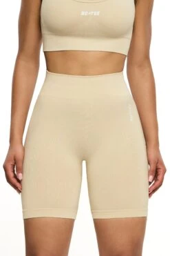 Seamless High Waist Biker Shorts In Beige -Core Fit Shop BT0465 1 Beige Biker Shorts