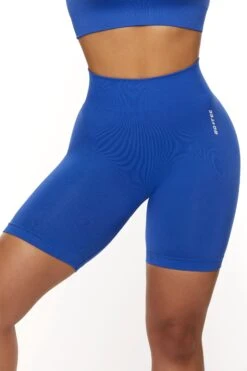 Seamless High Waist Biker Shorts In Blue -Core Fit Shop BT0465 3 Blue Biker Shorts