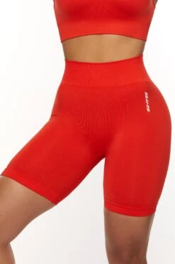 Seamless High Waist Biker Shorts In Red -Core Fit Shop BT0465 3 Red Biker Shorts