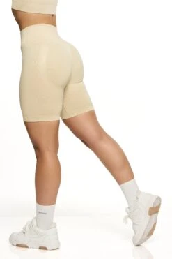 Seamless High Waist Biker Shorts In Beige -Core Fit Shop BT0465 5 Beige Biker Shorts