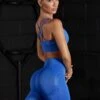 Seamless High Waist Biker Shorts In Blue -Core Fit Shop BT0465 8 Blue Biker Shorts