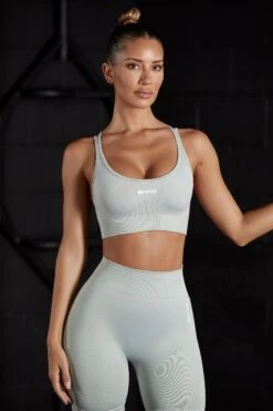 Seamless Strappy Sports Bra In Grey -Core Fit Shop BT0465 BT0462 2 Grey Biker Shorts Cross Back Sports Bra