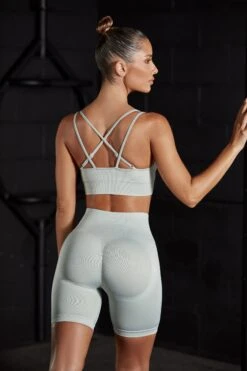 Seamless High Waist Biker Shorts In Grey 16 Seamless High Waist Biker Shorts In Grey -Core Fit Shop BT0465 BT0462 3 Grey Biker Shorts Cross Back Sports Bra
