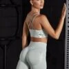 Seamless High Waist Biker Shorts In Grey 2 Seamless High Waist Biker Shorts In Grey -Core Fit Shop BT0465 BT0462 4 Grey Biker Shorts Cross Back Sports Bra