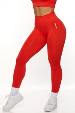 High Waist Seamless Leggings In Red 15 High Waist Seamless Leggings In Red -Core Fit Shop BT0466 3 Red High Waisted Sports Leggings