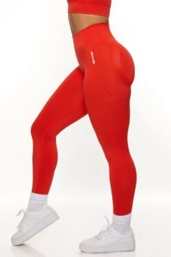 High Waist Seamless Leggings In Red 11 High Waist Seamless Leggings In Red -Core Fit Shop BT0466 4 Red High Waisted Sports Leggings