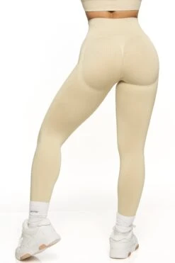 High Waist Seamless Leggings In Beige -Core Fit Shop BT0466 5 Beige High Waisted Sports Leggings