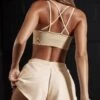Seamless Strappy Sports Bra In Beige -Core Fit Shop BT0472 11 Powerful Sand Distressed Shorts