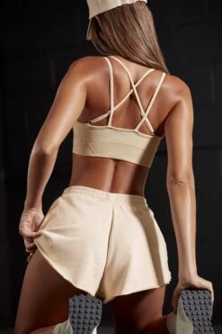 Seamless Strappy Sports Bra In Beige