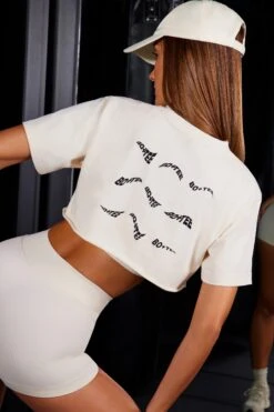 High Waist Cross Over Ribbed Mini Shorts In Ivory -Core Fit Shop BT0478 BT0629 12 Influential Supreme Ivory Crop T shirt Mini Shorts