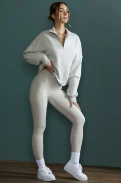 Oversized Half Zip Sweatshirt In Grey -Core Fit Shop BT0482 1 Grey Cropped Half Zip Swetshirt