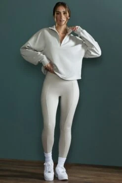 Oversized Half Zip Sweatshirt In Grey -Core Fit Shop BT0482 2 Grey Cropped Half Zip Swetshirt