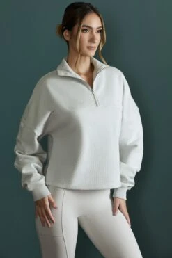 Oversized Half Zip Sweatshirt In Grey -Core Fit Shop BT0482 3 Grey Cropped Half Zip Swetshirt