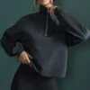 Oversized Half Zip Sweatshirt In Black -Core Fit Shop BT0482 4 Black Cropped Half Zip Swetshirt