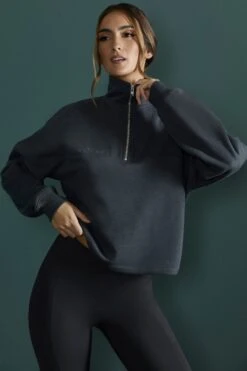 Oversized Half Zip Sweatshirt In Black