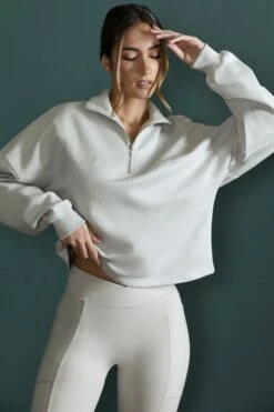 Oversized Half Zip Sweatshirt In Grey -Core Fit Shop BT0482 4 Grey Cropped Half Zip Swetshirt