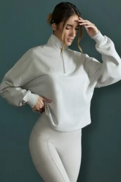 Oversized Half Zip Sweatshirt In Grey -Core Fit Shop BT0482 7 Grey Cropped Half Zip Swetshirt