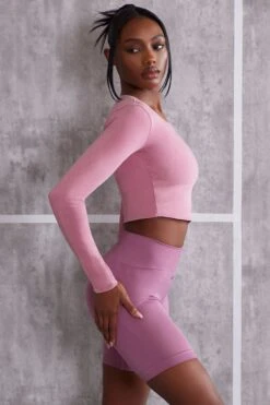 Long Sleeve T-Shirt In Rose 11 Long Sleeve T-Shirt In Rose -Core Fit Shop BT0483 4 Refocus Pink Long Sleeve Top