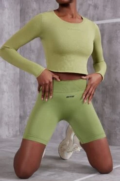 Long Sleeve T-Shirt In Olive -Core Fit Shop BT0483 6 Refocus Olive Long Sleeve Top