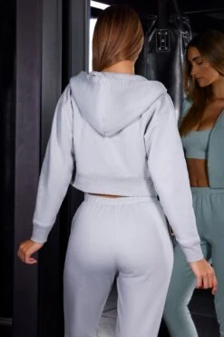 Zip Up Cropped Hooded Jacket In Grey -Core Fit Shop BT0489 BT0490 10 Grey Cropped Jacket Joggers