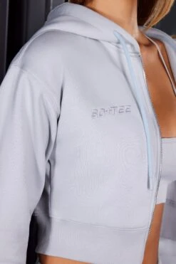 Zip Up Cropped Hooded Jacket In Grey -Core Fit Shop BT0489 BT0490 11 Grey Cropped Jacket Joggers