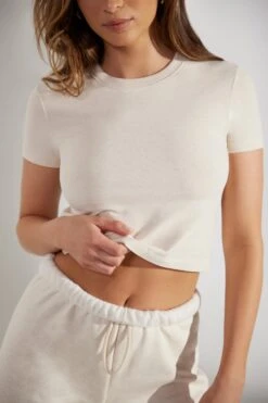 Cap Sleeve Baby Tee In Heather Oat 18 Cap Sleeve Baby Tee In Heather Oat -Core Fit Shop BT0505 5 Essence Oat Cap Sleeve Boyfriend Tee