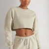 Cropped Oversized Sweatshirt In Limestone -Core Fit Shop BT0509 1 Marled Limestone Cropped Crew Neck Sweatshirt