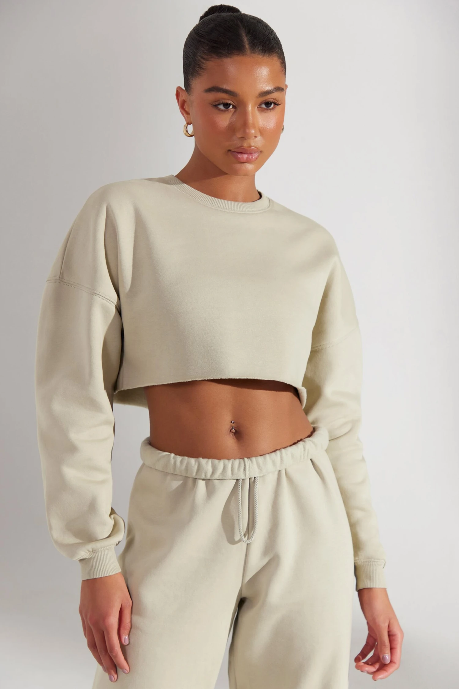 Cropped Oversized Sweatshirt In Limestone 3 Cropped Oversized Sweatshirt In Limestone