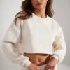 Cropped Oversized Sweatshirt In Heather Oat -Core Fit Shop BT0509 3 Fundamental Oat Cropped Crew Neck Sweatshirt
