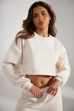 Cropped Oversized Sweatshirt In Heather Oat