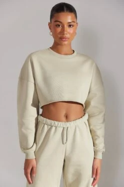 Cropped Oversized Sweatshirt In Limestone 15 Cropped Oversized Sweatshirt In Limestone -Core Fit Shop BT0509 3 Marled Limestone Cropped Crew Neck Sweatshirt