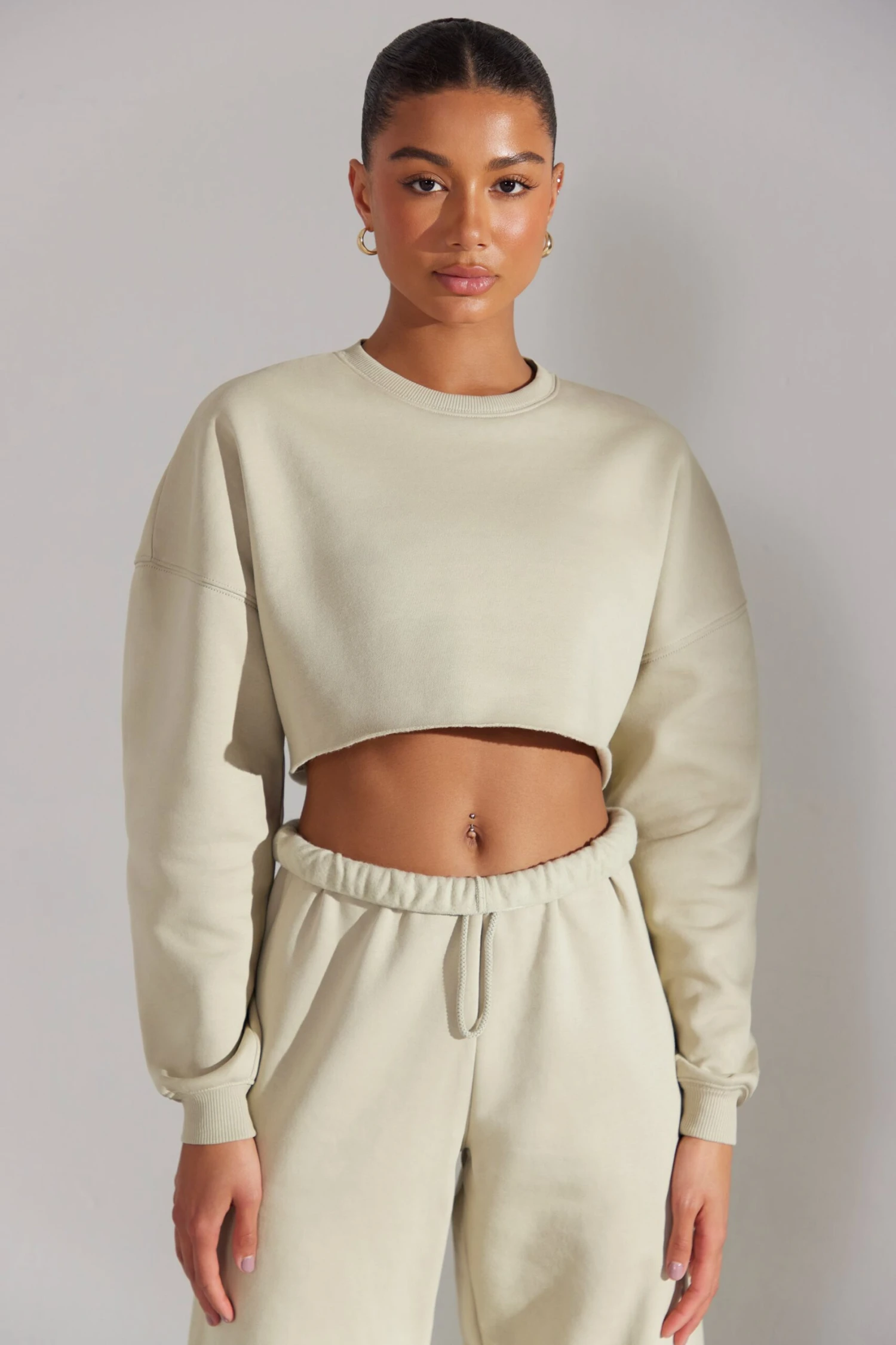 Cropped Oversized Sweatshirt In Limestone 8 Cropped Oversized Sweatshirt In Limestone - Image 6