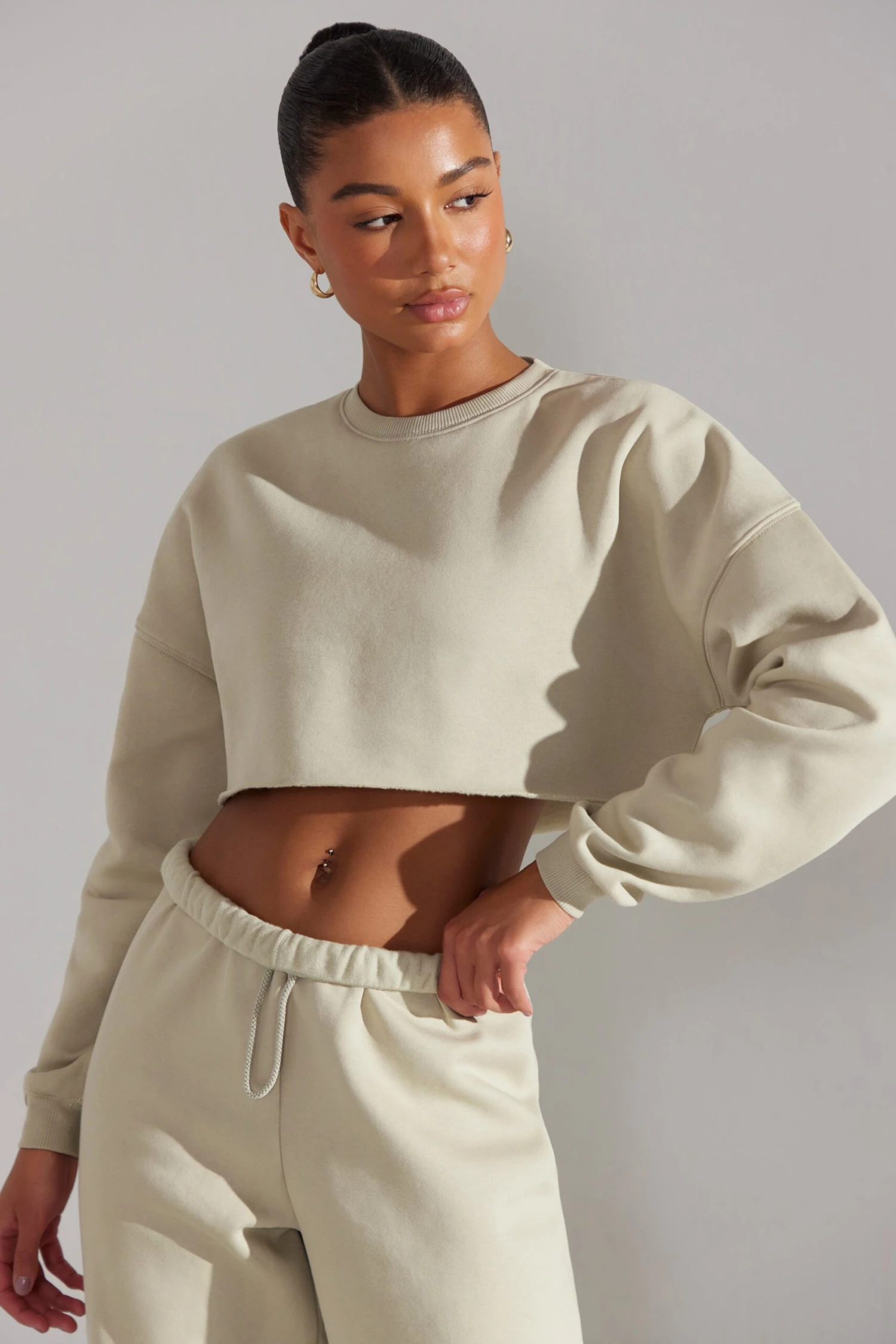 Cropped Oversized Sweatshirt In Limestone 5 Cropped Oversized Sweatshirt In Limestone - Image 3