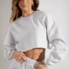 Cropped Oversized Sweatshirt In Heather Grey 1 Cropped Oversized Sweatshirt In Heather Grey -Core Fit Shop BT0509 5 Marled Grey Cropped Crew Neck Sweatshirt