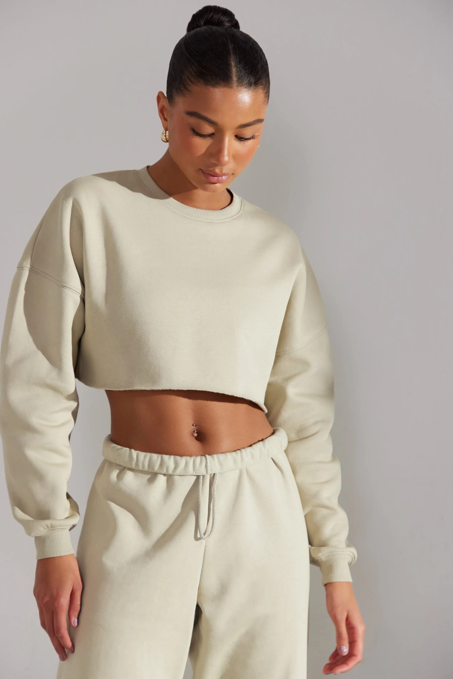 Cropped Oversized Sweatshirt In Limestone 9 Cropped Oversized Sweatshirt In Limestone - Image 7