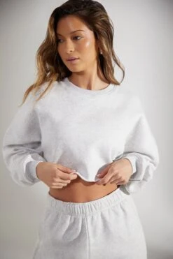 Cropped Oversized Sweatshirt In Heather Grey -Core Fit Shop BT0509 6 Marled Grey Cropped Crew Neck Sweatshirt