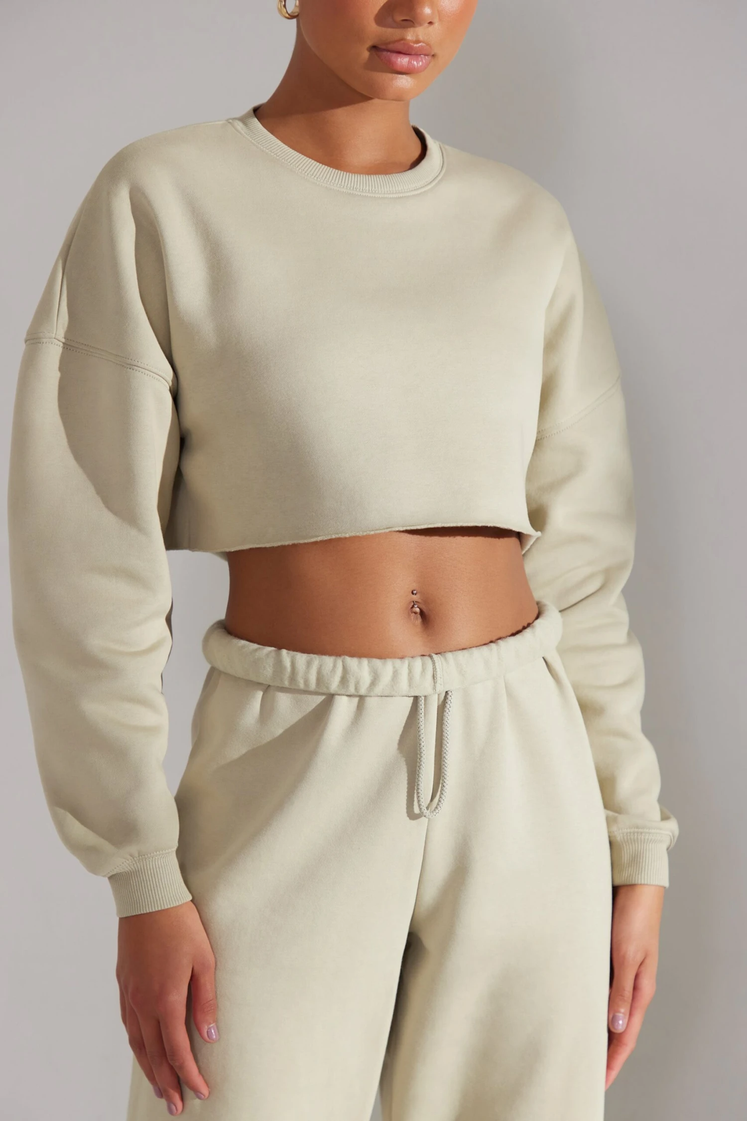 Cropped Oversized Sweatshirt In Limestone 6 Cropped Oversized Sweatshirt In Limestone - Image 4