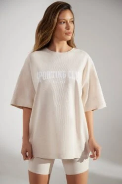 Oversized Short Sleeve T-Shirt In Heather Oat -Core Fit Shop BT0510 1 Society Oat Oversized T Shirt